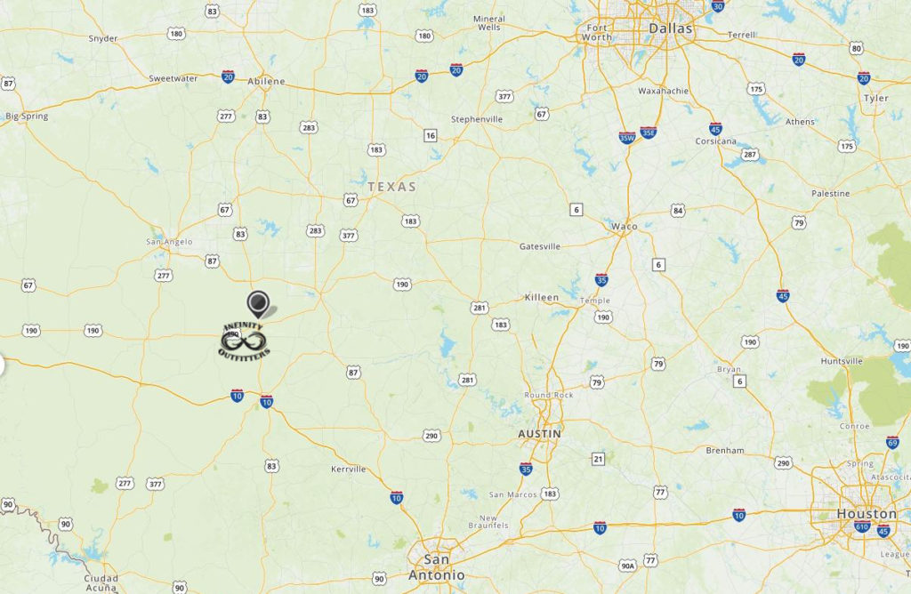 map of Menard Texas with Infinity Outfitters logo